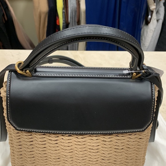 SALVATORE FERRAGAMO MEDIUM BOXYZ LEATHER TRIMMED NATURAL STRAW TOP HANDLE BAG - Picture 12 of 16